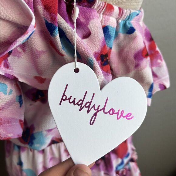 Buddy Love Sophia One Shoulder Dress Pink Floral Size Medium Mini Ruffle Tiered - Picture 7 of 9